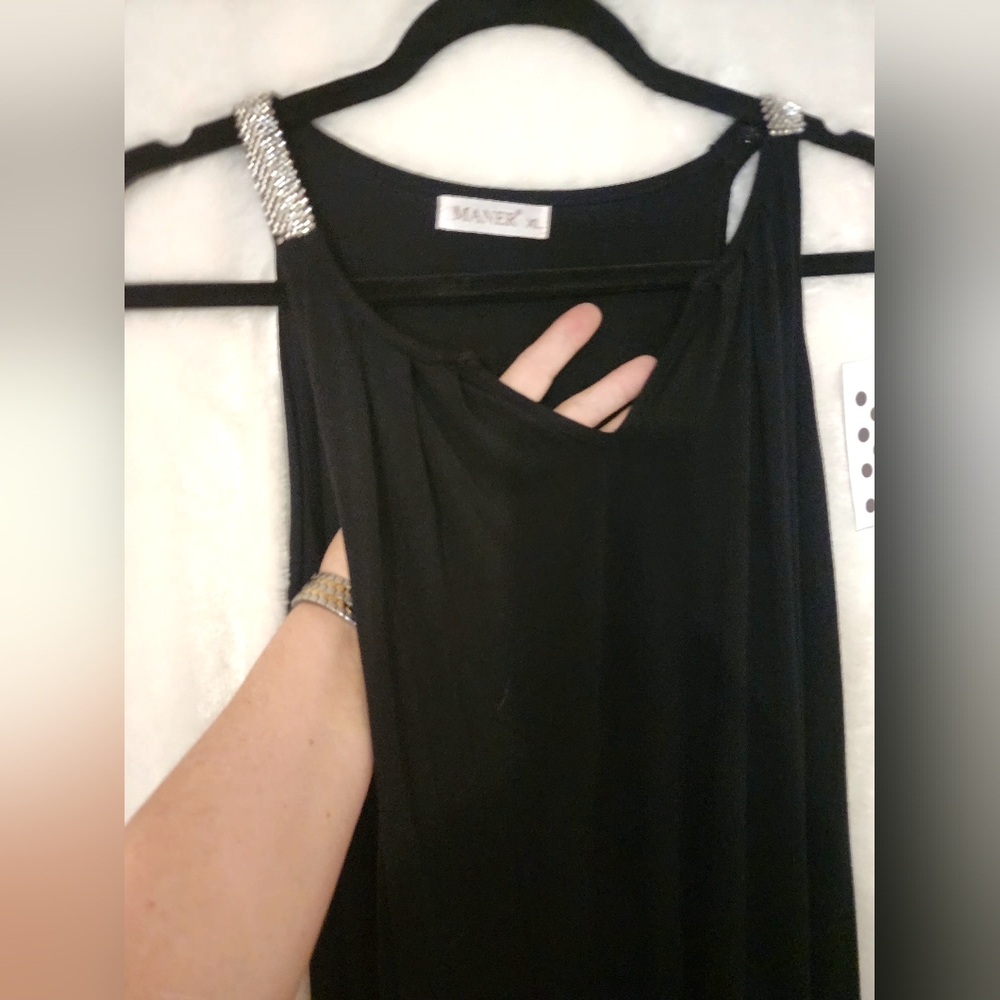 TUNIC Tank Top Black With Silver Beaded Detail V Neck Plus Curve 14 to 16